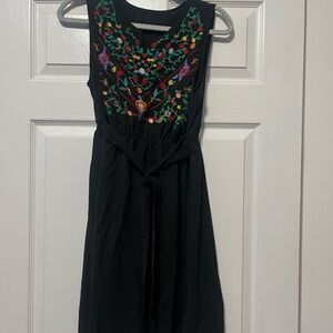 SHEIN Black Mini Dress with Colorful Embroidery